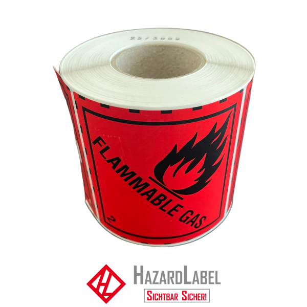 Hazard Label Class 2.1, 10x10 cm, PE film, FLAMMABLE GAS